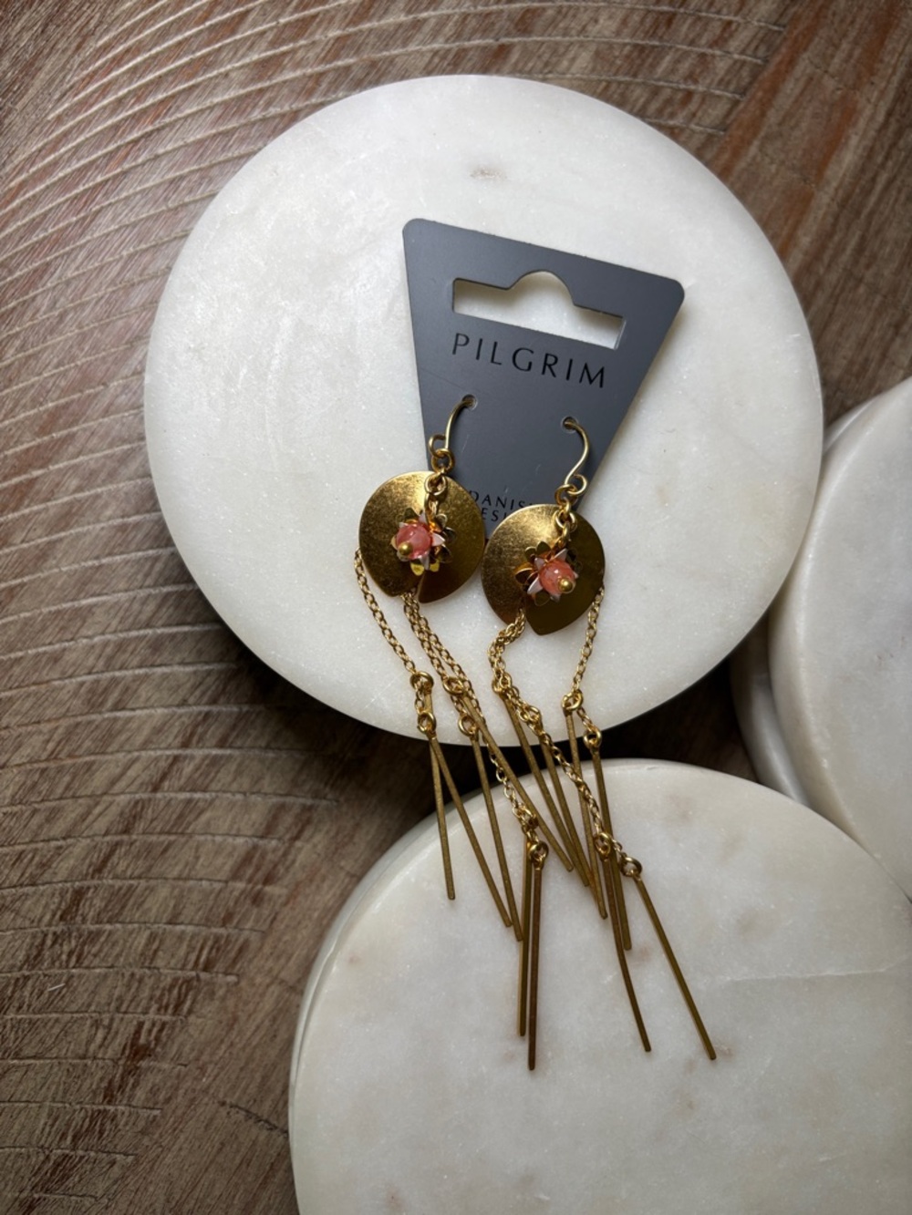198 Pilgrim Gold Dangle Earrings with Pink Flower Centers